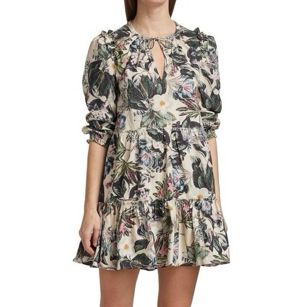 Generation Love Floral Print Mini Dress Tiered Ruffle Long Sleeve M